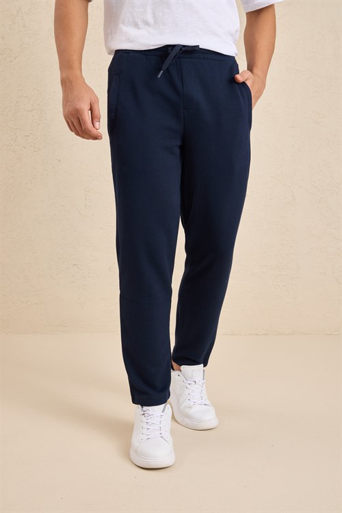 Wholesale Mens Navy Regular Fit Pique Fabric Sweatpants
