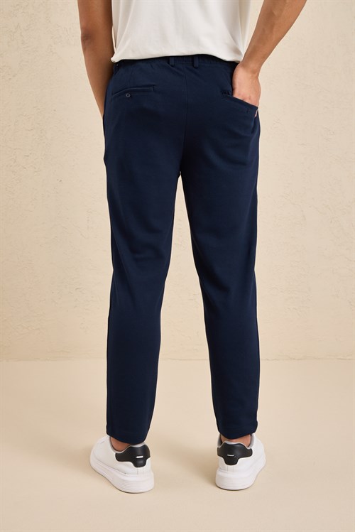 Wholesale Mens Navy Regular Fit Pique Fabric Trousers