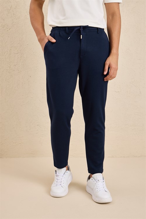 Wholesale Mens Navy Regular Fit Pique Fabric Trousers