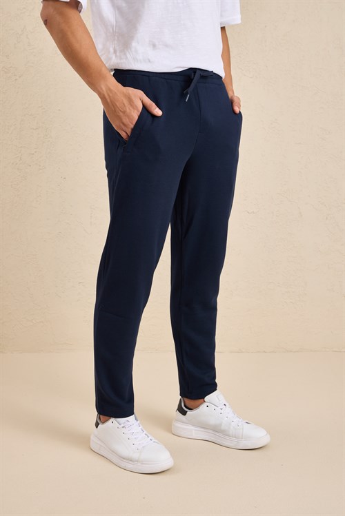 Wholesale Mens Navy Regular Fit Pique Fabric Sweatpants