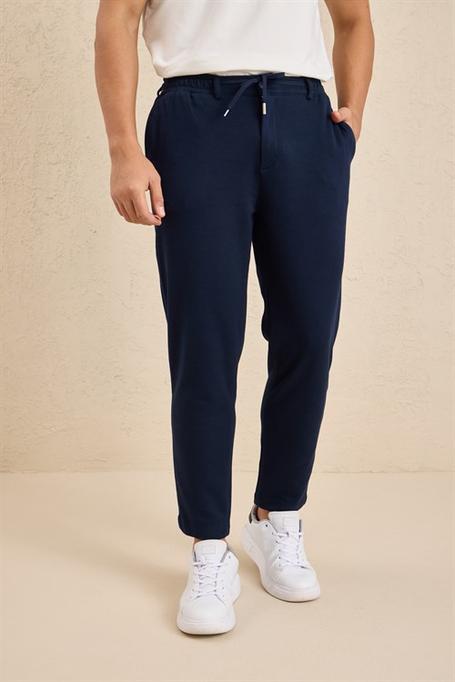 Wholesale Mens Navy Regular Fit Pique Fabric Trousers