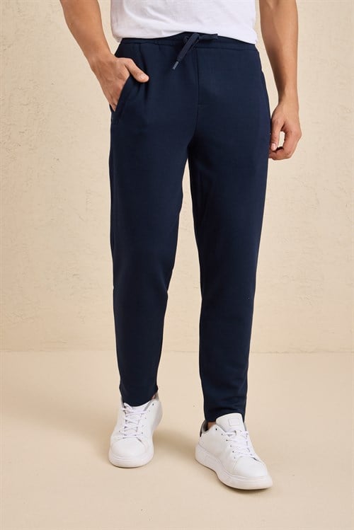 Wholesale Mens Navy Regular Fit Pique Fabric Sweatpants
