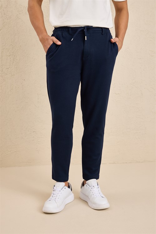Wholesale Mens Navy Regular Fit Pique Fabric Trousers