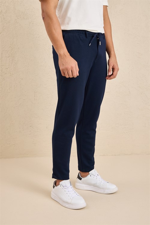 Wholesale Mens Navy Regular Fit Pique Fabric Trousers