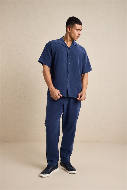 Wholesale Mens Navy Relax Fit Cupra Shirt and Pants Set