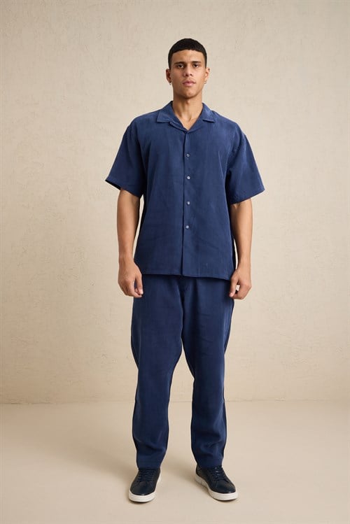 Wholesale Mens Navy Relax Fit Cupra Shirt and Pants Set
