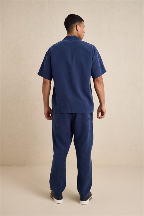 Wholesale Mens Navy Relax Fit Cupra Shirt and Pants Set