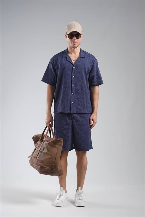 Wholesale Mens Navy Shirt and Shorts Set