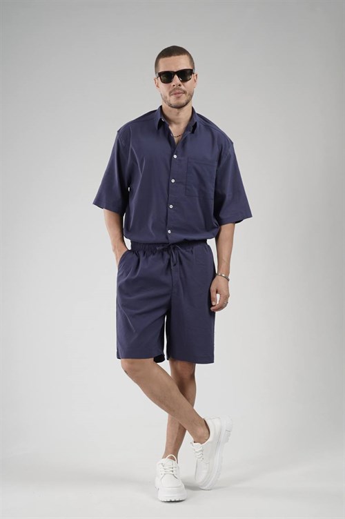 Wholesale Mens Navy Shirt and Shorts Set