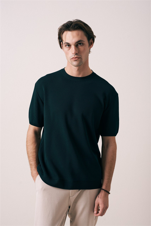 Wholesale Mens Petrol Knit Crew-Neck T-Shirt