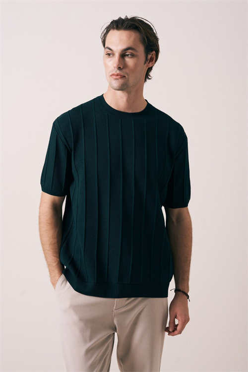 Wholesale Mens Petrol Knit Crew-Neck T-Shirt