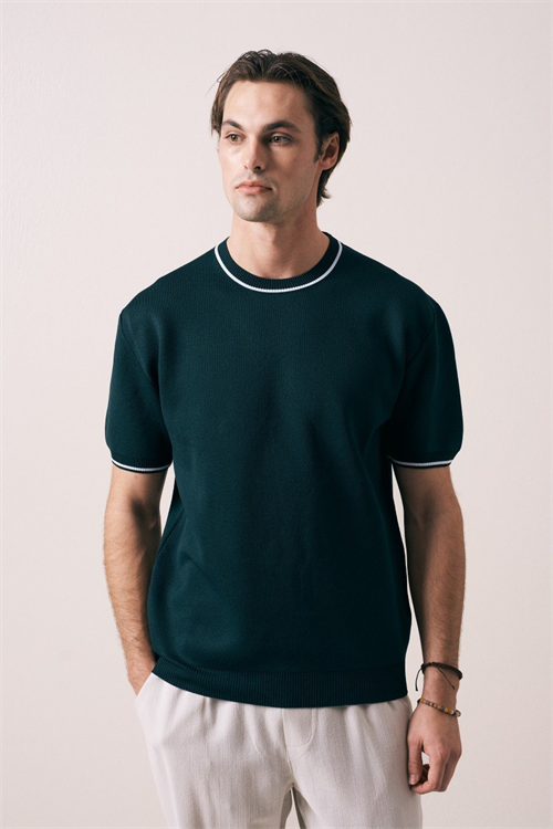 Wholesale Mens Petrol Knit Crew-Neck T-Shirt