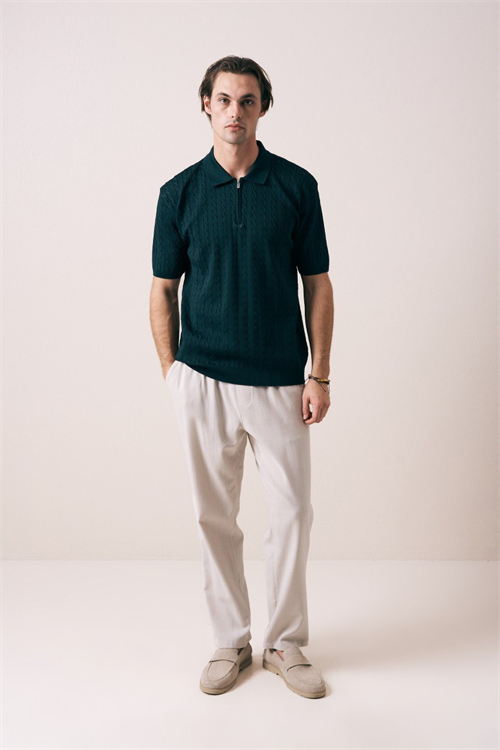 Wholesale Mens Petrol Knit Polo Shirt