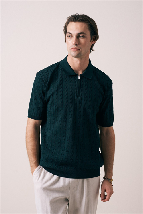 Wholesale Mens Petrol Knit Polo Shirt