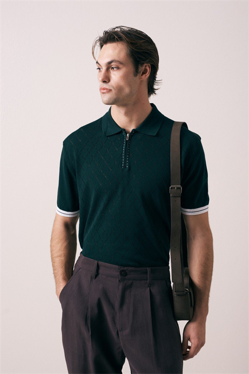 Wholesale Mens Petrol Knit Polo Shirt