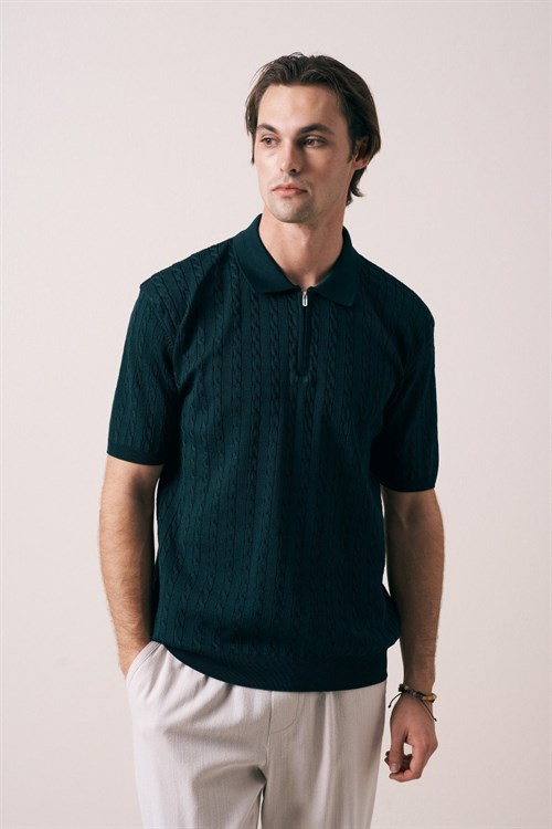 Wholesale Mens Petrol Knit Polo T-Shirt