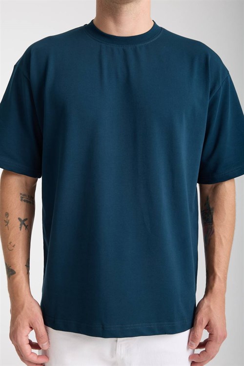 Wholesale Mens Petrol Oversized Crew-Neck Basic T-Shirt