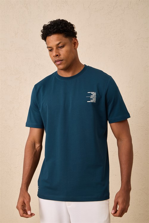 Wholesale Mens Petrol Regular Fit Printed French Terry T-Shirt