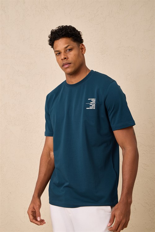 Wholesale Mens Petrol Regular Fit Printed French Terry T-Shirt