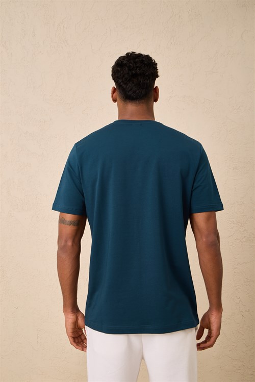 Wholesale Mens Petrol Regular Fit Printed French Terry T-Shirt