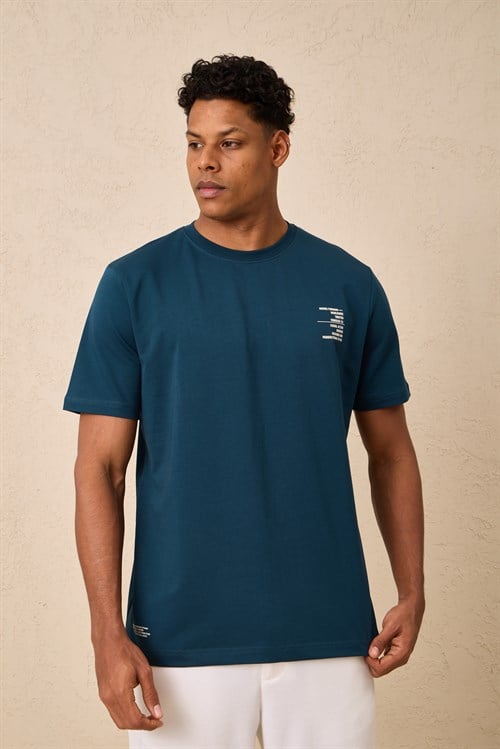 Wholesale Mens Petrol Regular Fit Printed French Terry T-Shirt