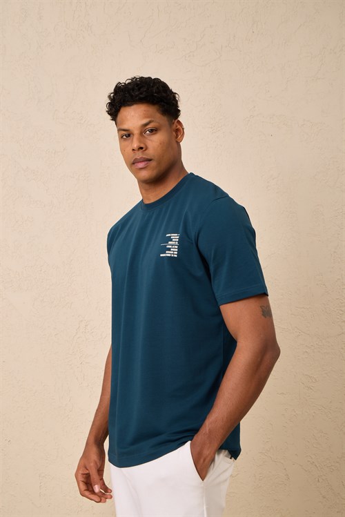 Wholesale Mens Petrol Regular Fit Printed French Terry T-Shirt