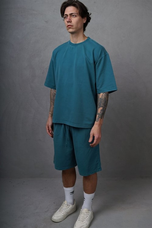 Wholesale Mens Petrol T-Shirt and Shorts Set