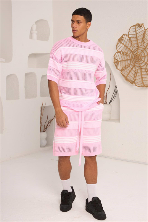 Wholesale Mens Pink T-Shirt and Shorts Set