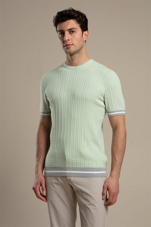 Wholesale Mens Pistachio Knit Crew-Neck T-Shirt