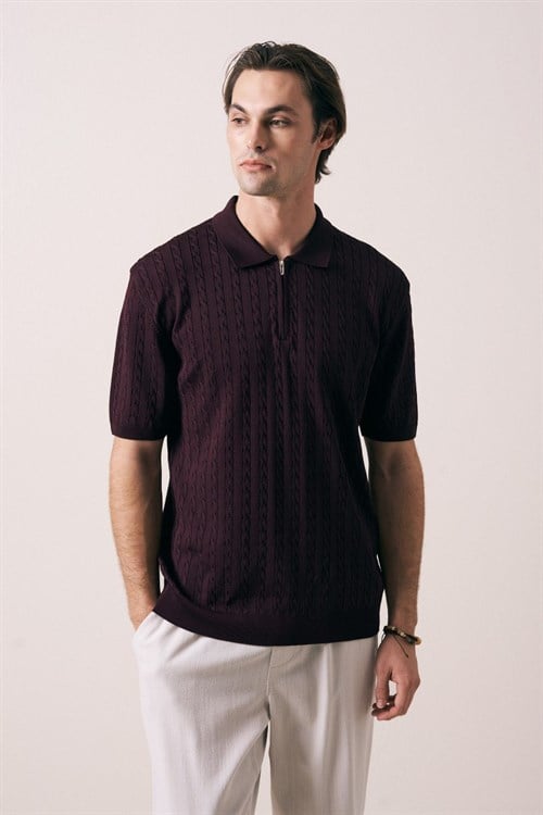 Wholesale Mens Purple Knit Polo T-Shirt