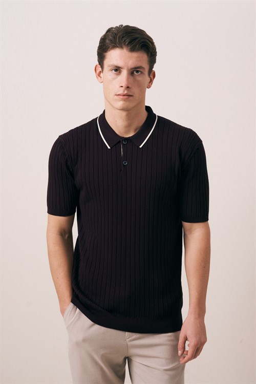 Wholesale Mens Purple Knit Polo T-Shirt