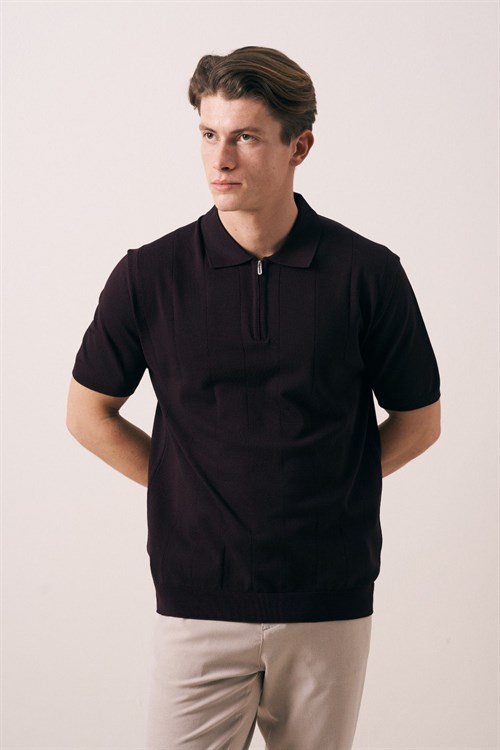 Wholesale Mens Purple Knit Polo T-Shirt