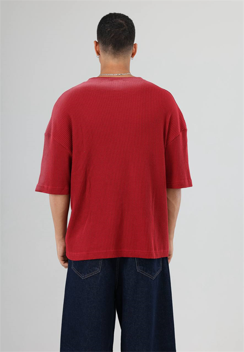 Wholesale Mens Red Knit Crew-Neck T-Shirt