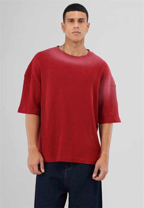 Wholesale Mens Red Knit Crew-Neck T-Shirt