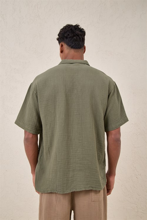 Wholesale Mens Sage Muslin Resort Collar Shirt