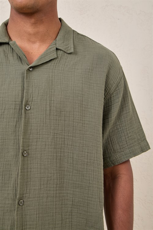 Wholesale Mens Sage Muslin Resort Collar Shirt