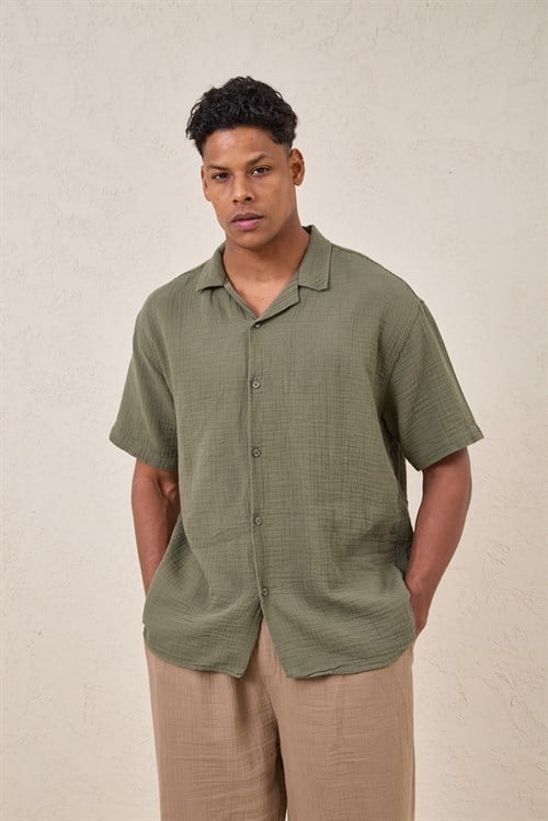 Wholesale Mens Sage Muslin Resort Collar Shirt