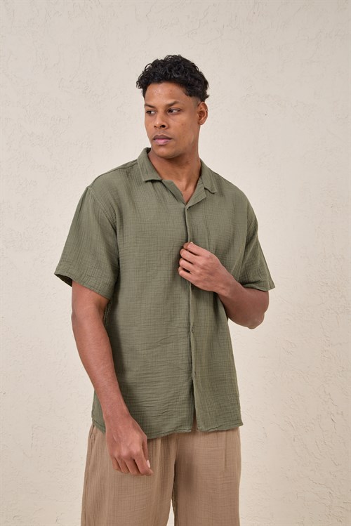 Wholesale Mens Sage Muslin Resort Collar Shirt