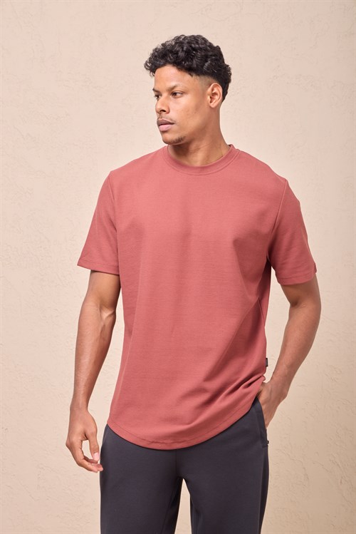 Wholesale Mens Salmon Regular Fit Double-Knit Crew-Neck T-Shirt