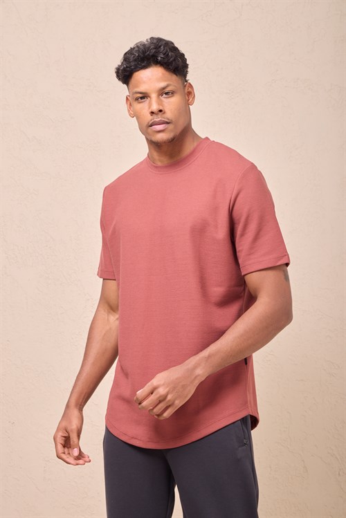 Wholesale Mens Salmon Regular Fit Double-Knit Crew-Neck T-Shirt