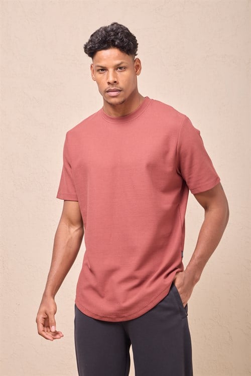Wholesale Mens Salmon Regular Fit Double-Knit Crew-Neck T-Shirt
