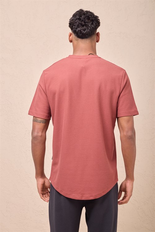 Wholesale Mens Salmon Regular Fit Double-Knit Crew-Neck T-Shirt