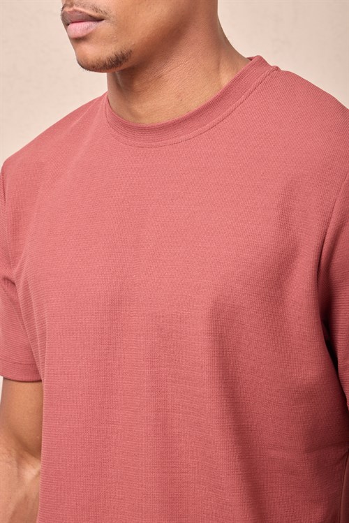 Wholesale Mens Salmon Regular Fit Double-Knit Crew-Neck T-Shirt