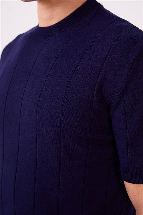 Wholesale Mens Sax Blue Knit Crew-Neck T-Shirt
