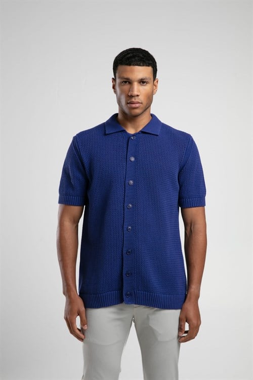 Wholesale Mens Sax Blue Knit Polo Shirt