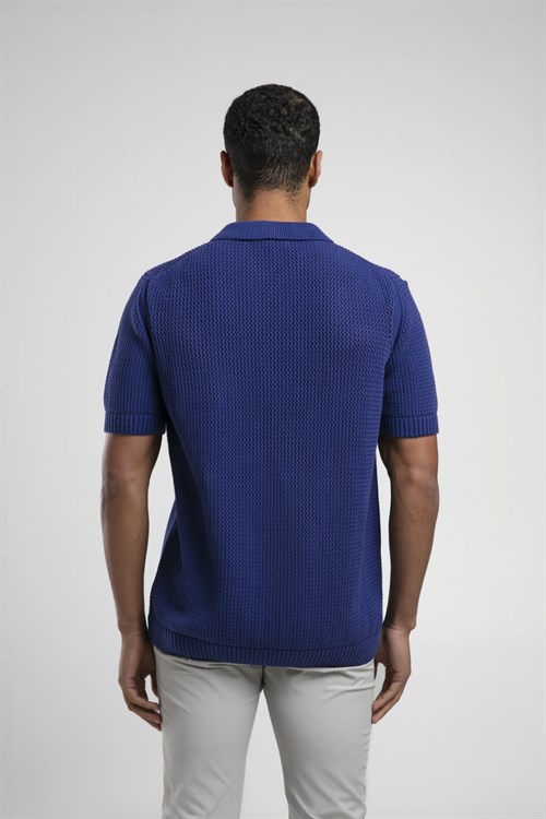Wholesale Mens Sax Blue Knit Polo Shirt
