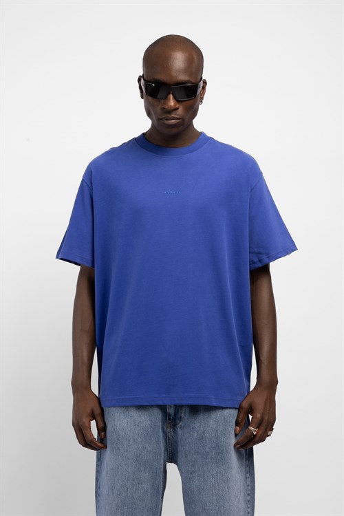 Wholesale Mens Sax Blue Printed T-shirt