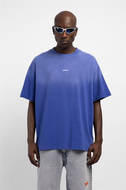 Wholesale Mens Sax Blue Printed T-shirt