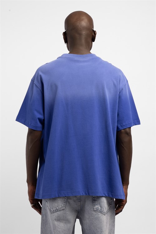Wholesale Mens Sax Blue Printed T-shirt
