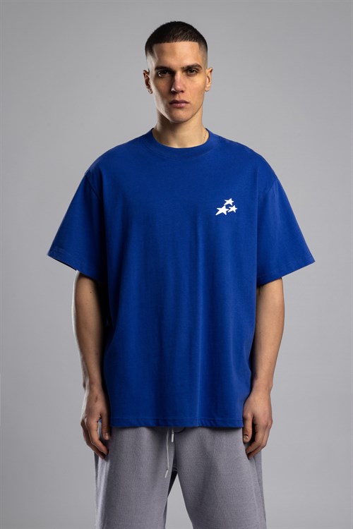 Wholesale Mens Sax Blue Printed T-shirt